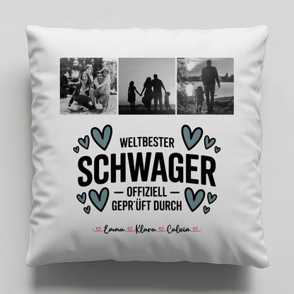 Personalisierte Namen Kissen mit Fotocollage Schwager Weltbester Schwager Offiziell Geprüft Durch