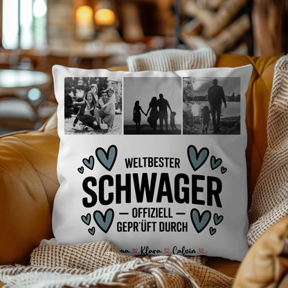 Personalisierte Namen Kissen mit Fotocollage Schwager Weltbester Schwager Offiziell Geprüft Durch 4