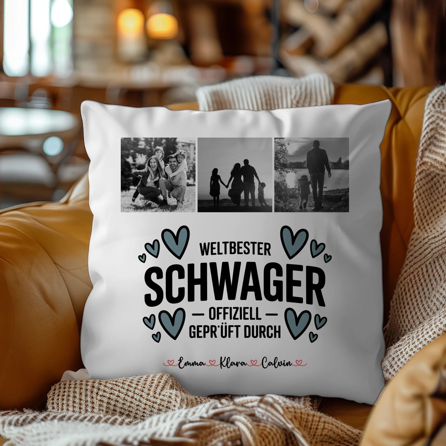 Personalisierte Namen Kissen mit Fotocollage Schwager Weltbester Schwager Offiziell Geprüft Durch