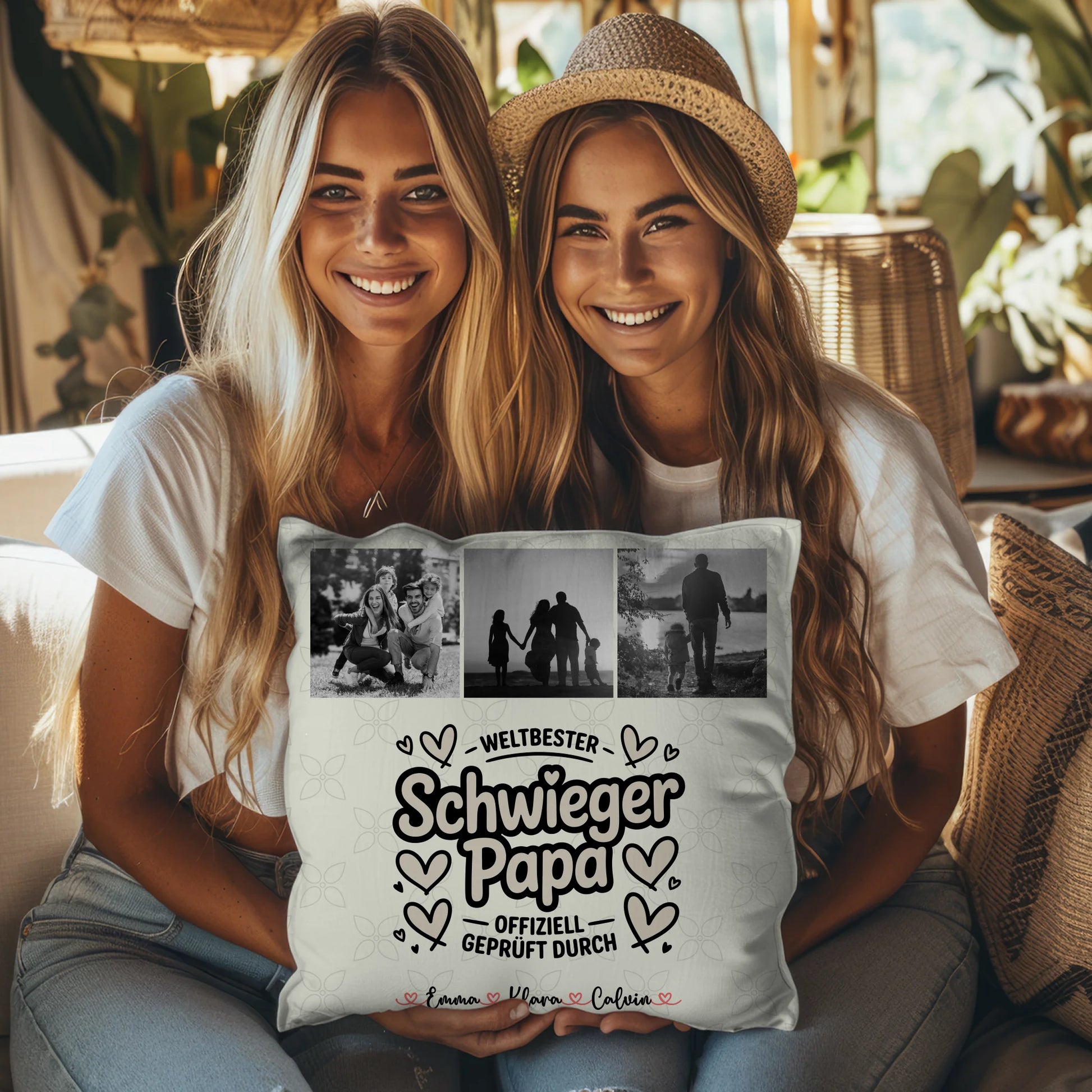 Personalisierte Namen Kissen mit Schwiegerpapa Fotocollage Weltbester Schwiegerpapa Offiziell Geprüft Durch 3