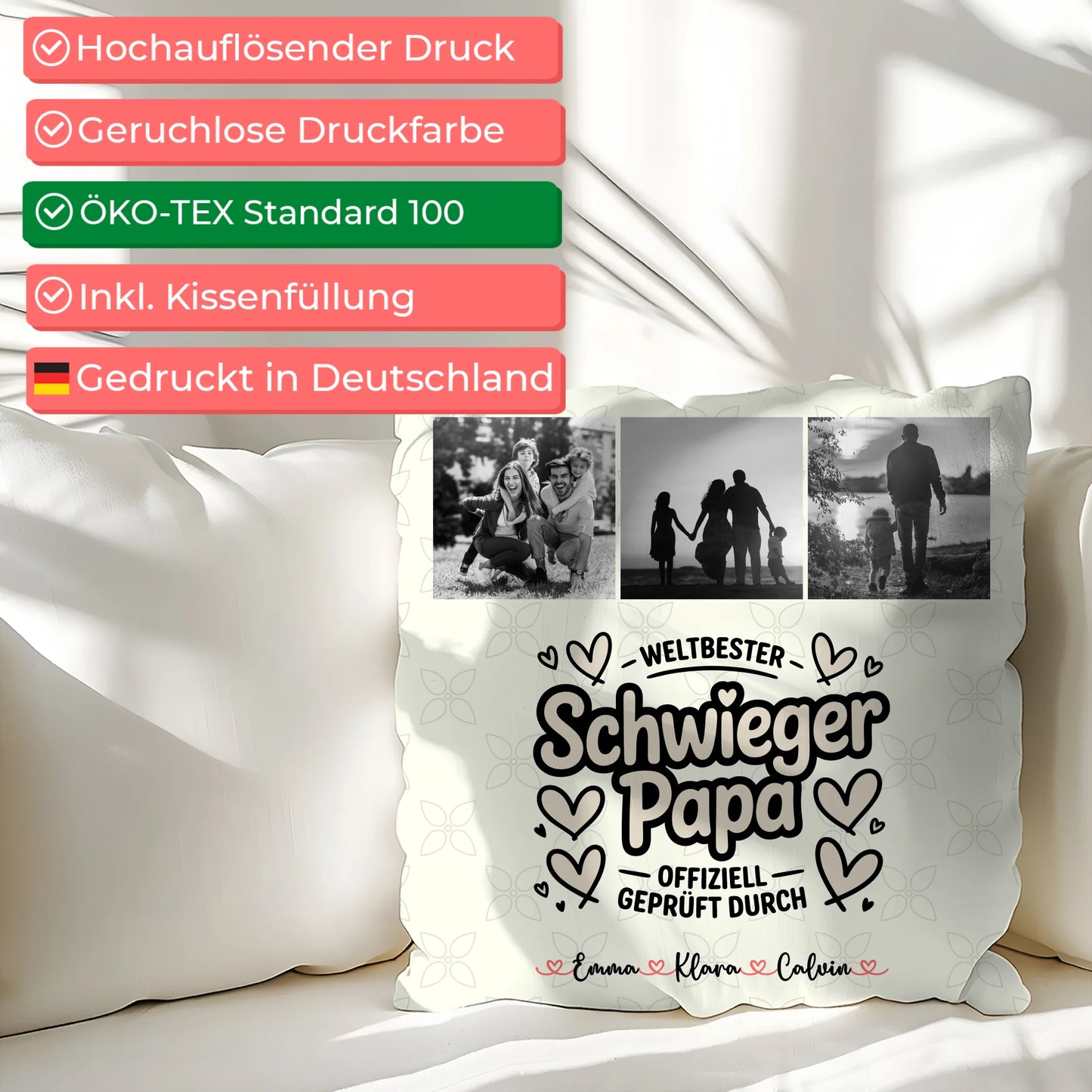 Personalisierte Namen Kissen mit Schwiegerpapa Fotocollage Weltbester Schwiegerpapa Offiziell Geprüft Durch 2