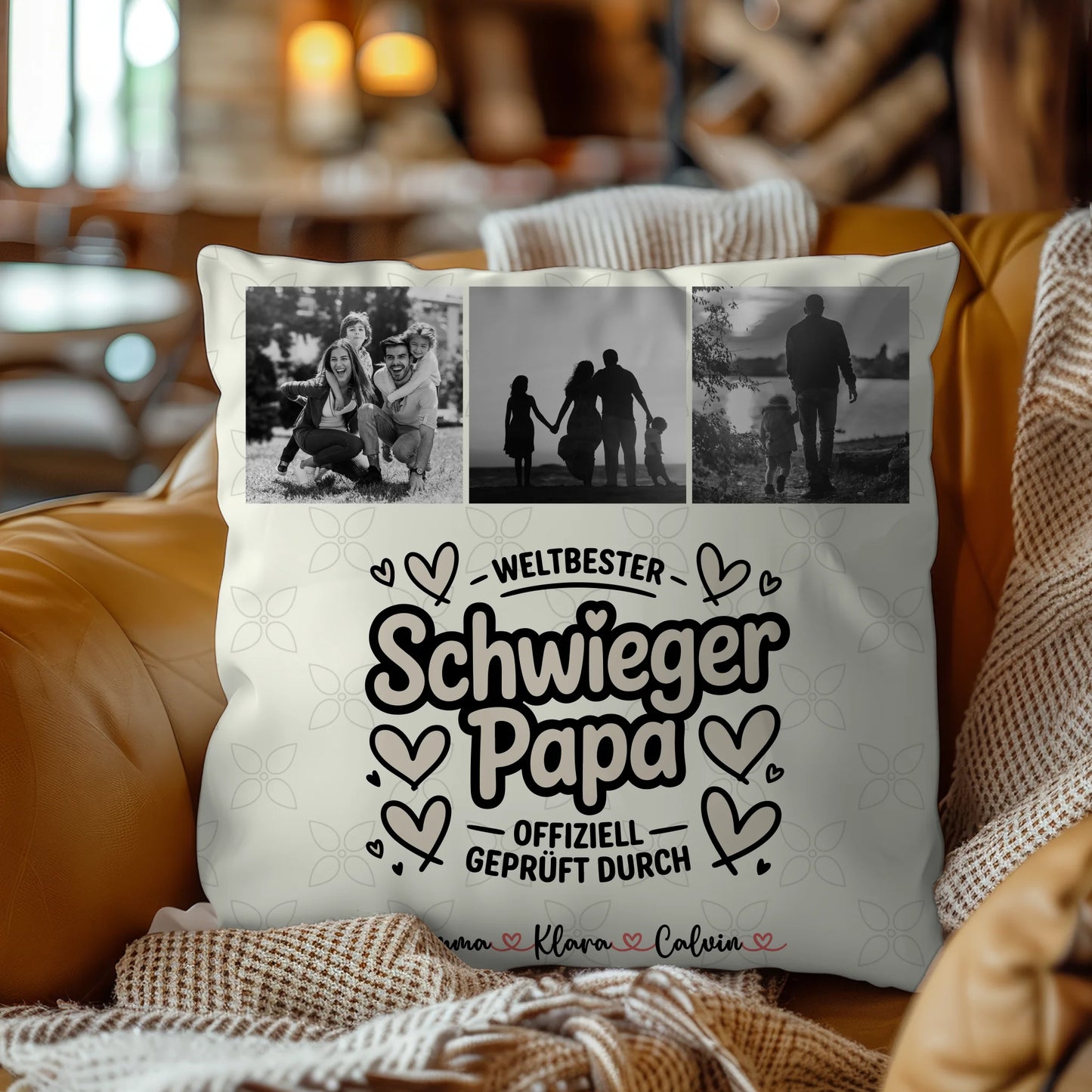Personalisierte Namen Kissen mit Schwiegerpapa Fotocollage Weltbester Schwiegerpapa Offiziell Geprüft Durch 9