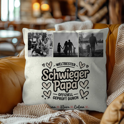 Personalisierte Namen Kissen mit Schwiegerpapa Fotocollage Weltbester Schwiegerpapa Offiziell Geprüft Durch 9