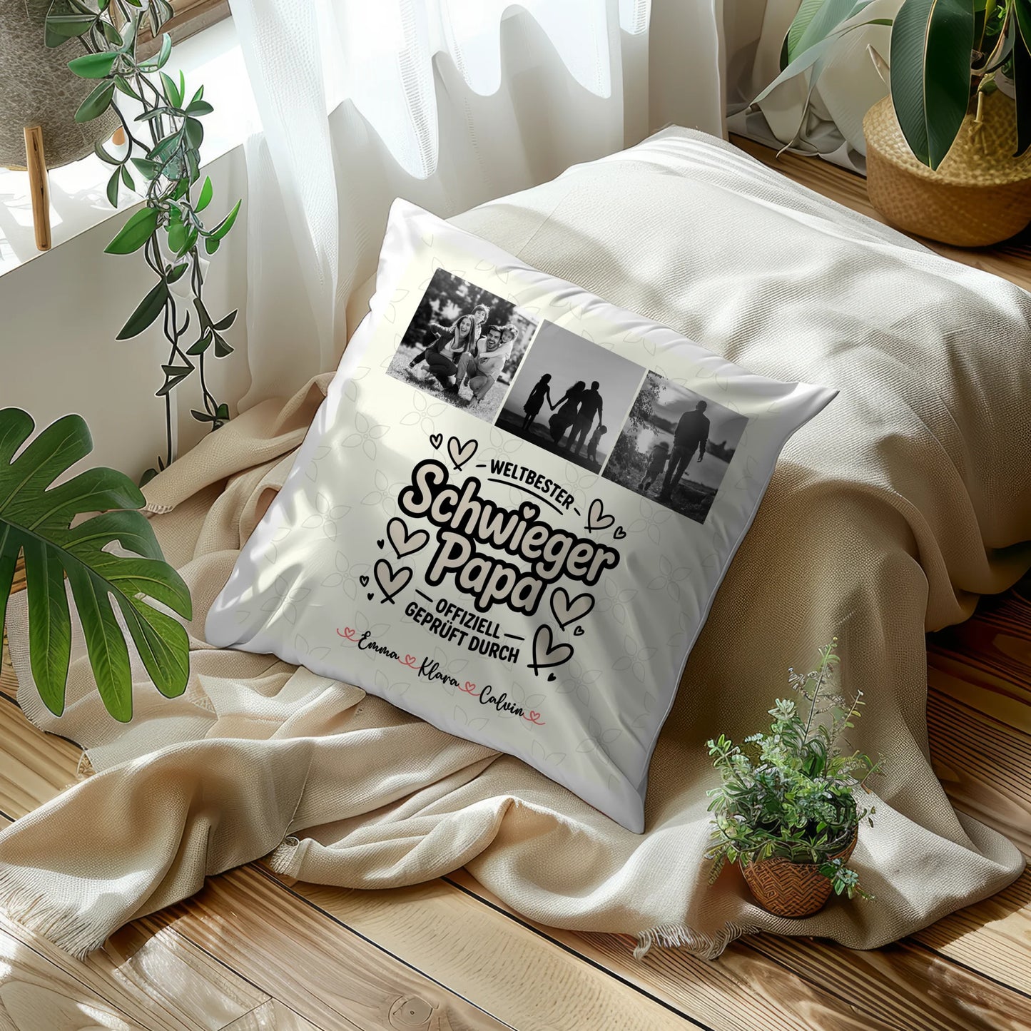 Personalisierte Namen Kissen mit Schwiegerpapa Fotocollage Weltbester Schwiegerpapa Offiziell Geprüft Durch