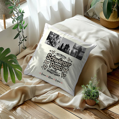 Personalisierte Namen Kissen mit Schwiegerpapa Fotocollage Weltbester Schwiegerpapa Offiziell Geprüft Durch