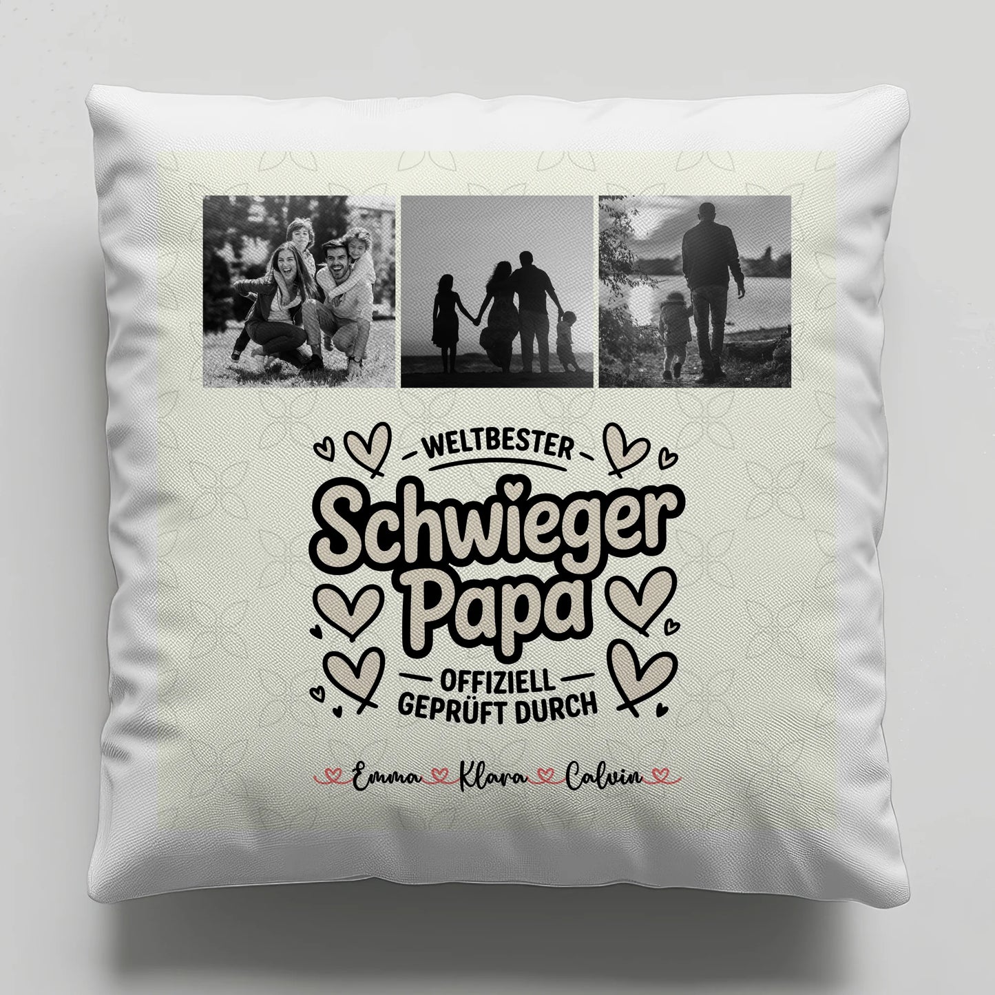 Personalisierte Namen Kissen mit Schwiegerpapa Fotocollage Weltbester Schwiegerpapa Offiziell Geprüft Durch