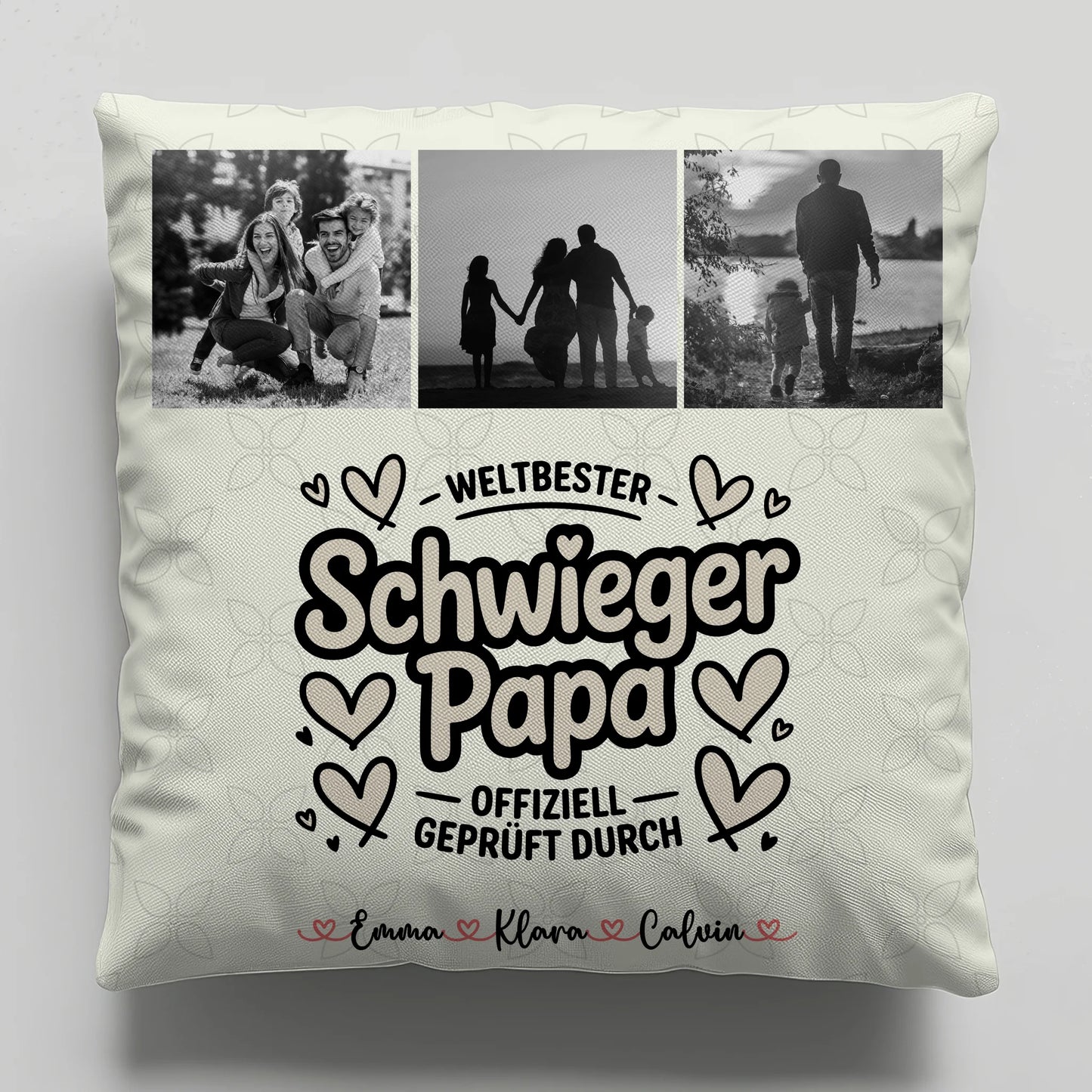 Personalisierte Namen Kissen mit Schwiegerpapa Fotocollage Weltbester Schwiegerpapa Offiziell Geprüft Durch 6