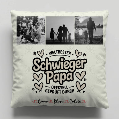 Personalisierte Namen Kissen mit Schwiegerpapa Fotocollage Weltbester Schwiegerpapa Offiziell Geprüft Durch 6