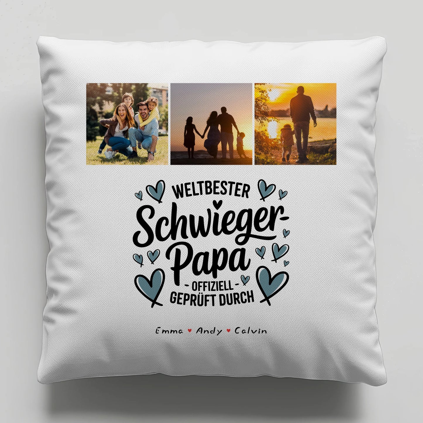 Personalisierte Geschenke für Schwiegerpapa mit Namen Kissen Geschenk Fotocollage Weltbester Schwiegerpapa Offiziell Geprüft Durch