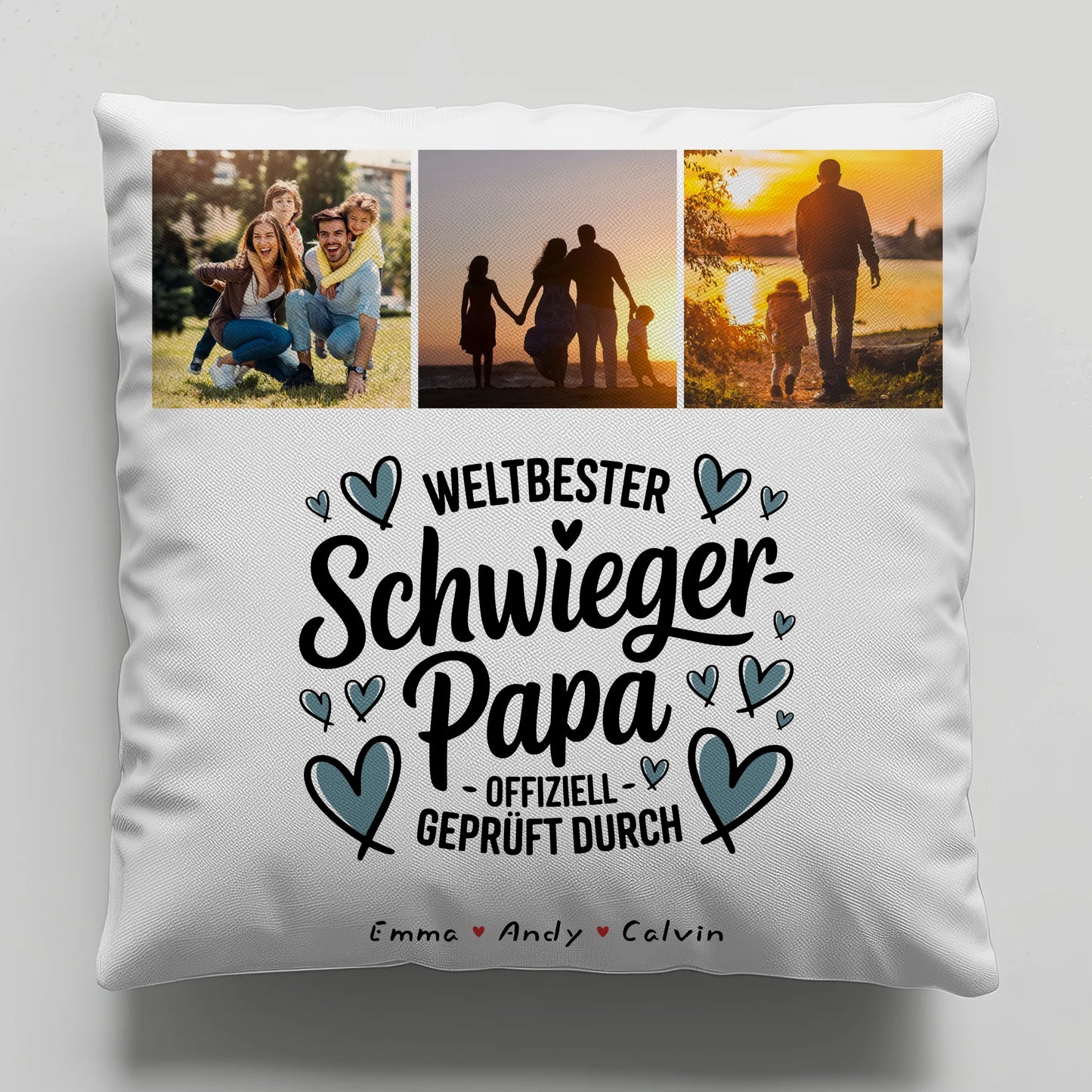 Personalisierte Geschenke für Schwiegerpapa mit Namen Kissen Geschenk Fotocollage Weltbester Schwiegerpapa Offiziell Geprüft Durch 6