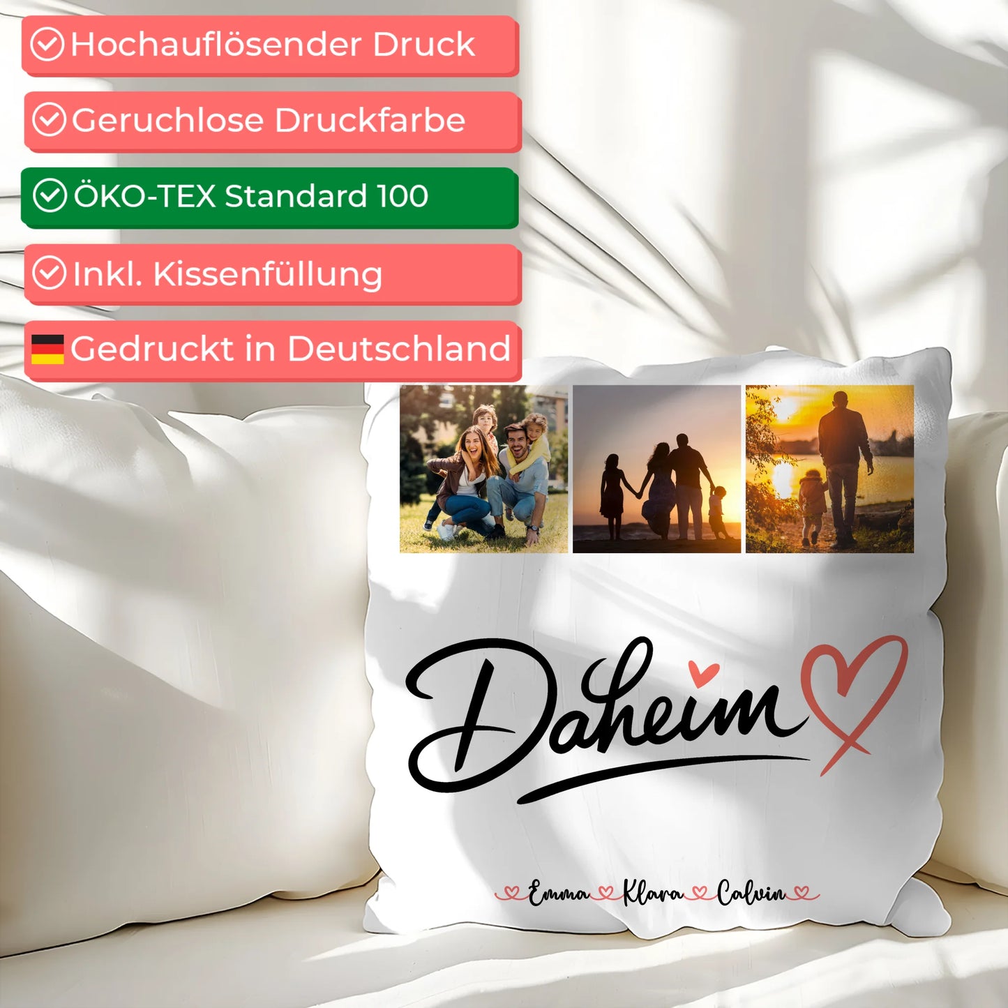 Kissen Mit Namen Familie Fotocollage für Familie Daheim personalisiertes Geschenk 2