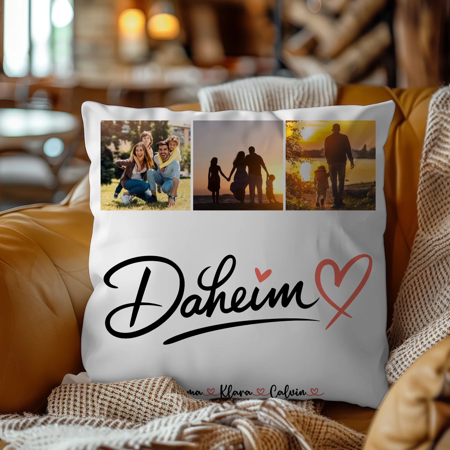 Kissen Mit Namen Familie Fotocollage für Familie Daheim personalisiertes Geschenk 4
