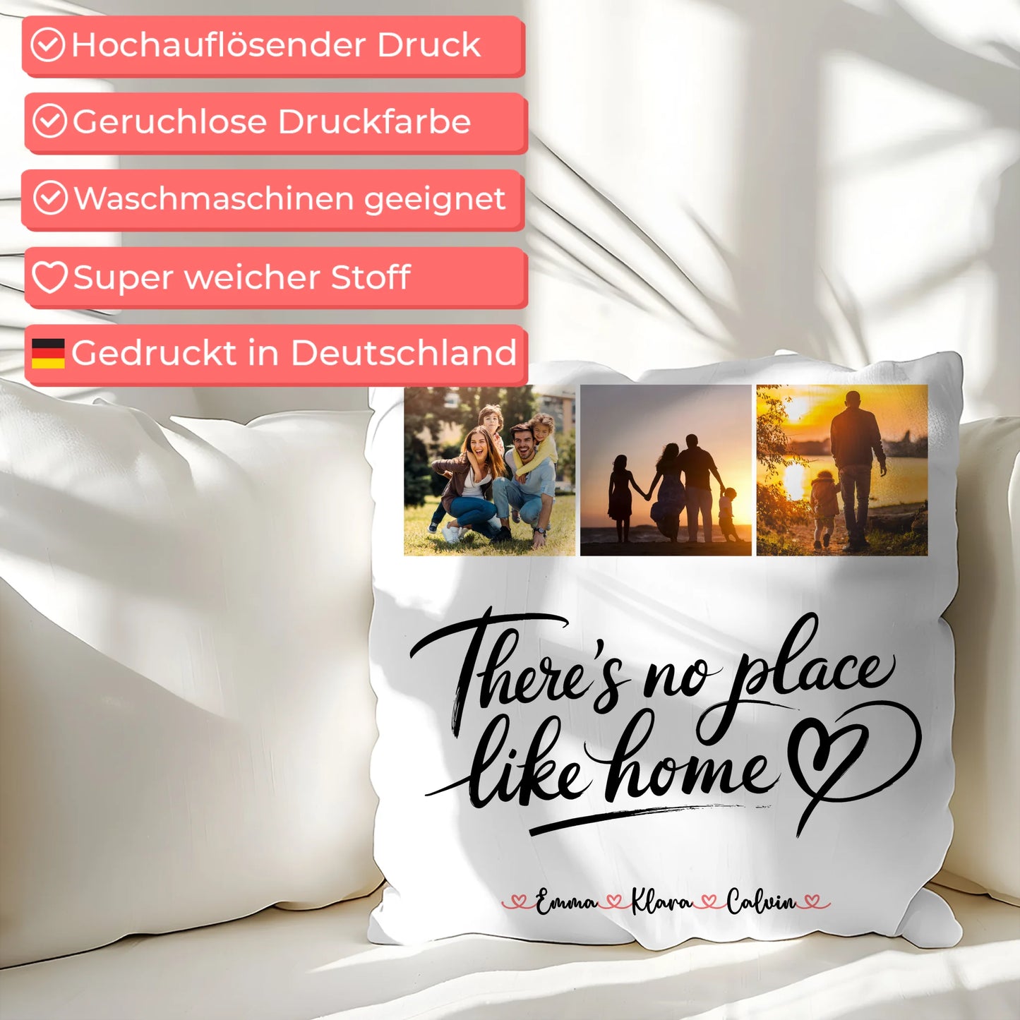 Familien Kissen Mit Namen Fotocollage für Familie No Place Like Home personalisiertes Geschenk 7