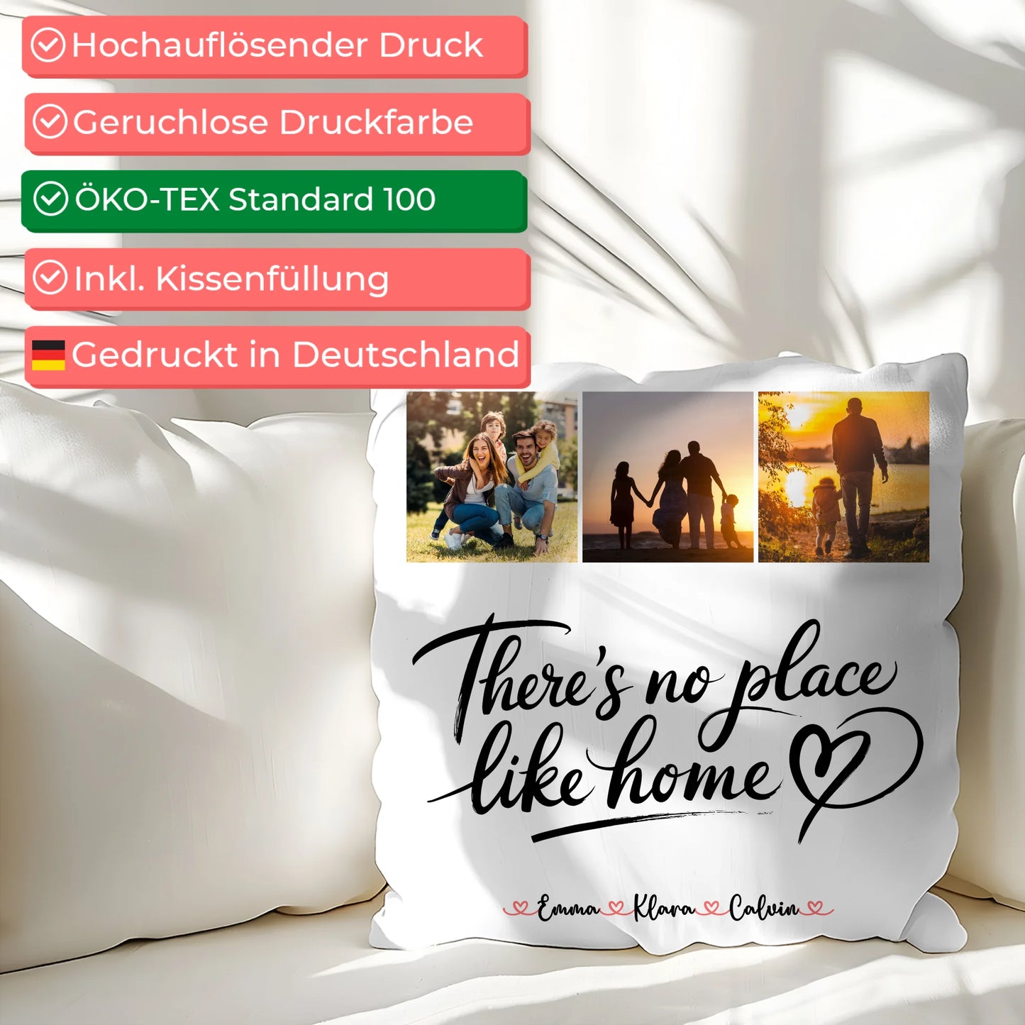 Familien Kissen Mit Namen Fotocollage für Familie No Place Like Home personalisiertes Geschenk 2