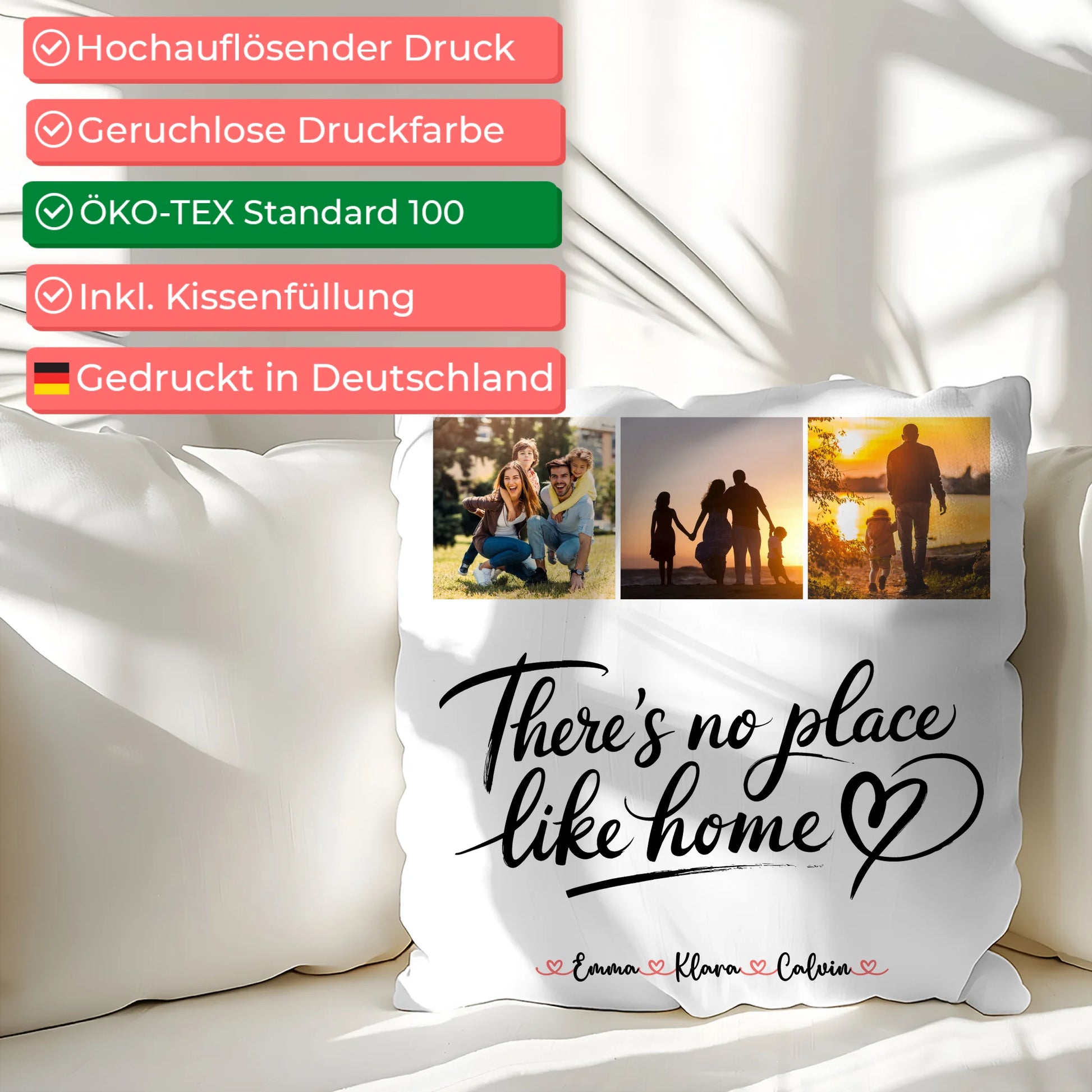 Familien Kissen Mit Namen Fotocollage für Familie No Place Like Home personalisiertes Geschenk 2