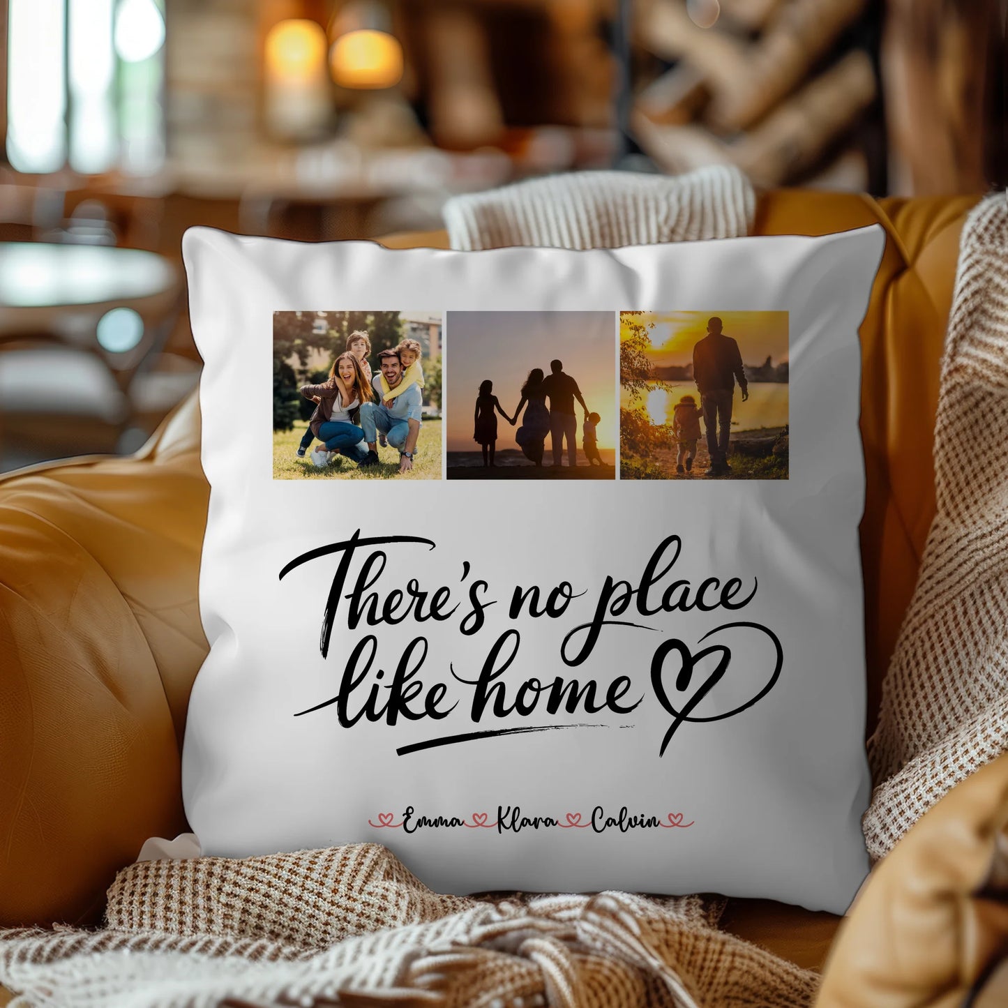Familien Kissen Mit Namen Fotocollage für Familie No Place Like Home personalisiertes Geschenk