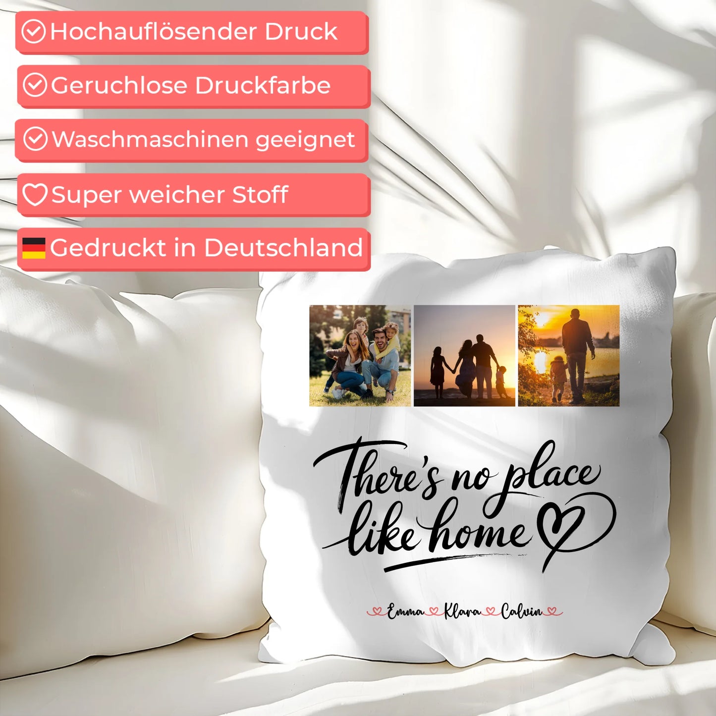 Familien Kissen Mit Namen Fotocollage für Familie No Place Like Home personalisiertes Geschenk
