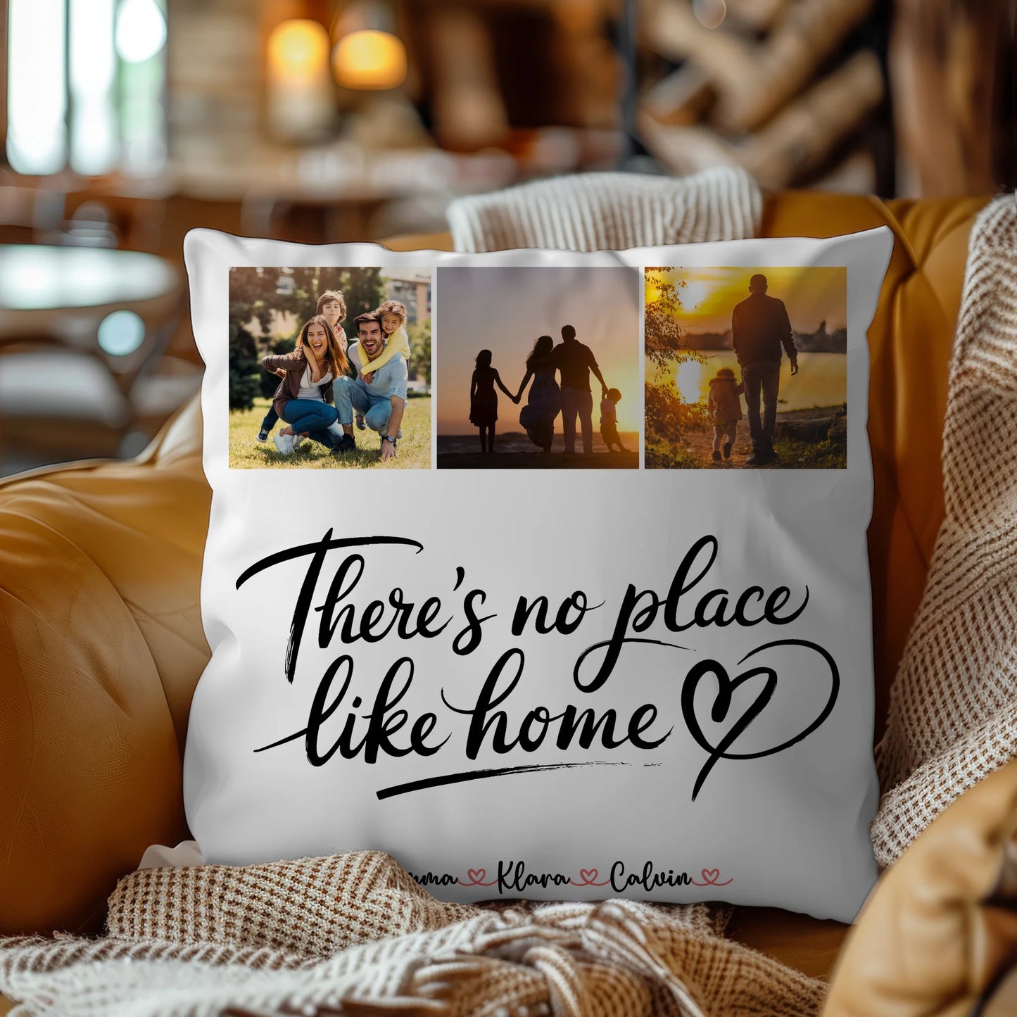 Familien Kissen Mit Namen Fotocollage für Familie No Place Like Home personalisiertes Geschenk 9