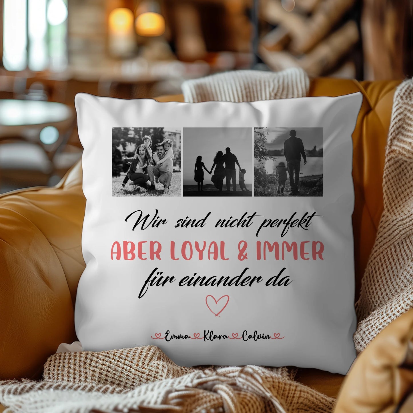 Kissen Mit Namen Familie Fotocollage Nicht Perfekt Aber Loyal Personalisiertes Geschenk
