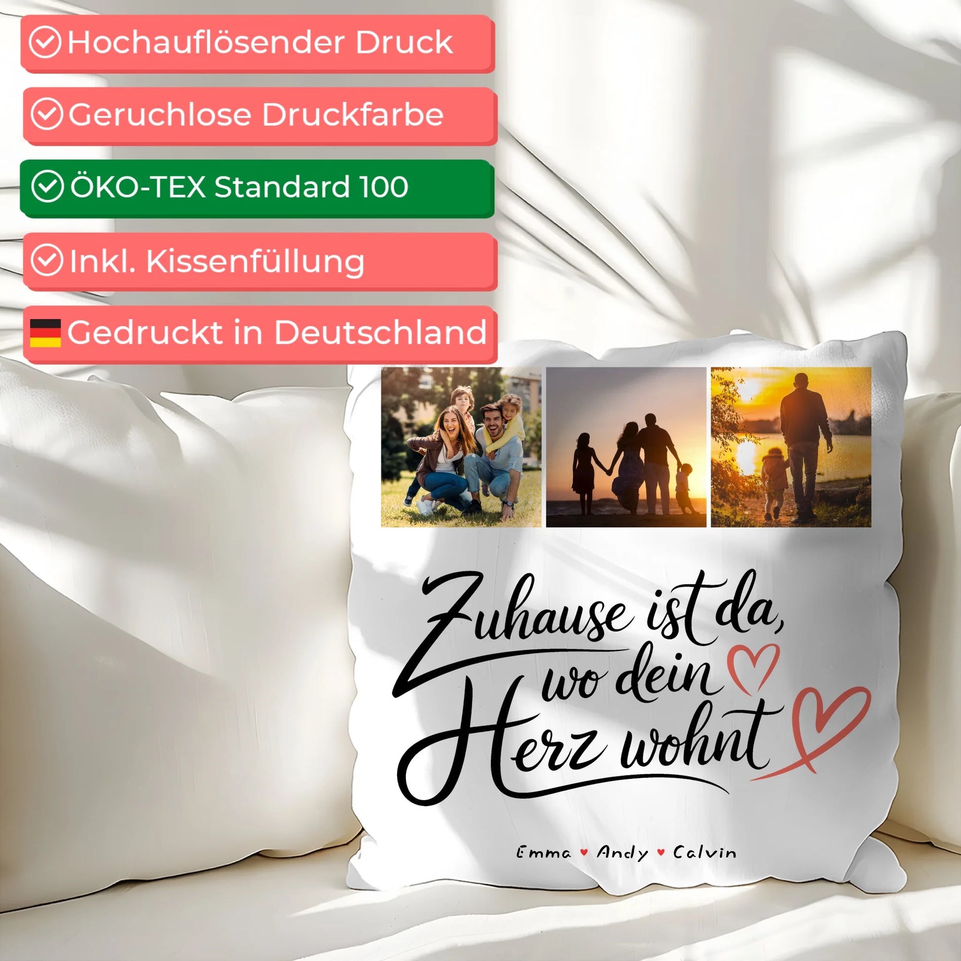 Kissen Mit Namen Familie Geschenk Fotocollage Familie Wo Dein Herz Wohnt 2