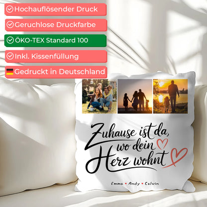 Kissen Mit Namen Familie Geschenk Fotocollage Familie Wo Dein Herz Wohnt 2