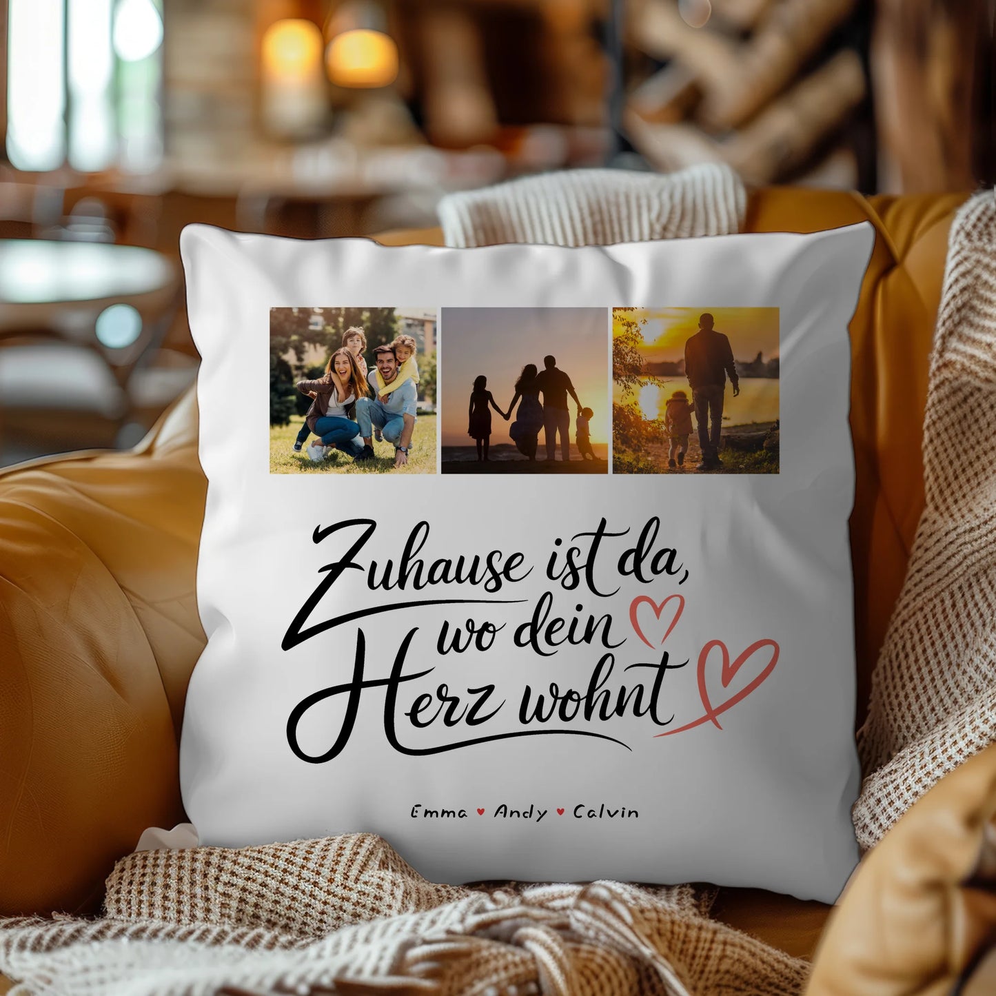 Kissen Mit Namen Familie Geschenk Fotocollage Familie Wo Dein Herz Wohnt