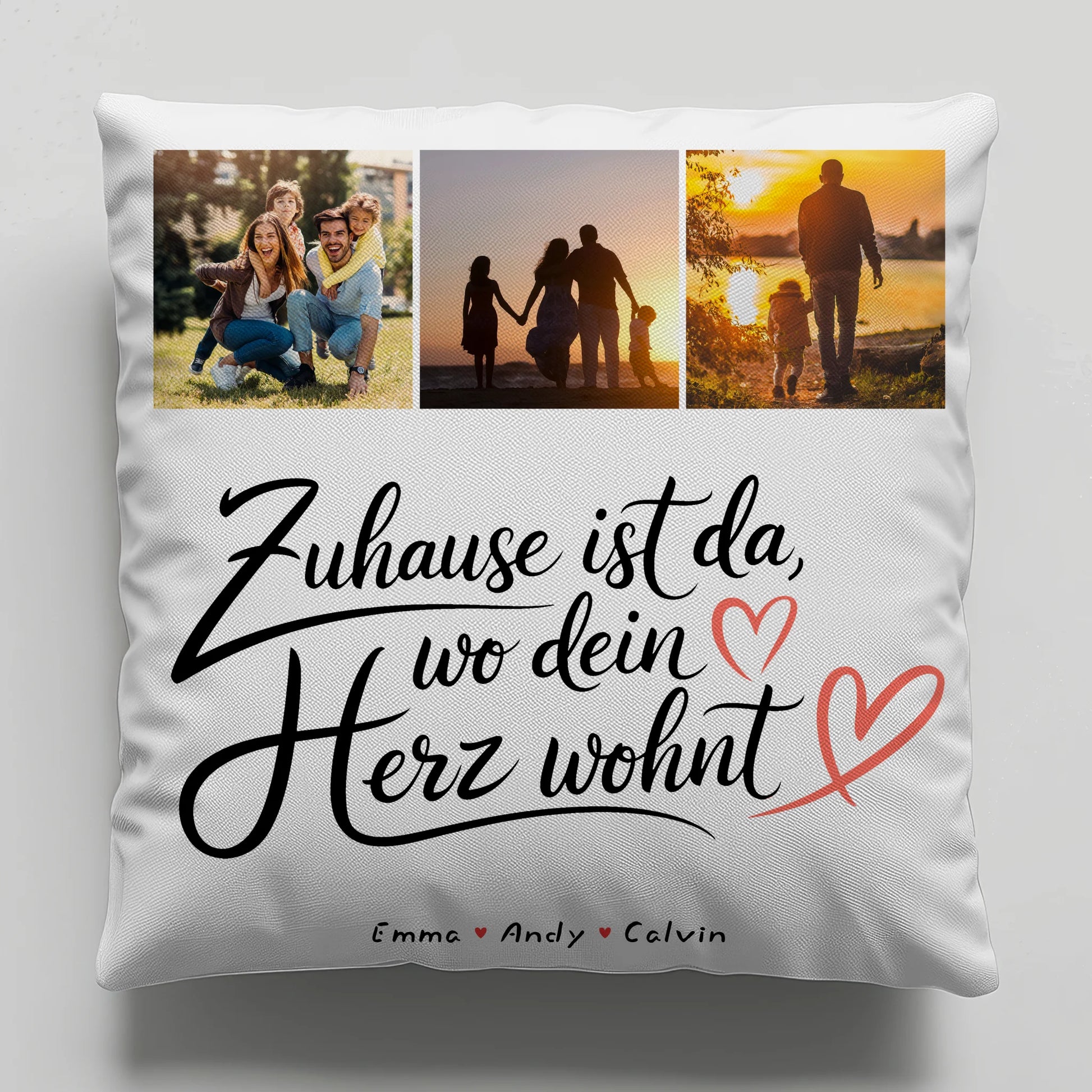 Kissen Mit Namen Familie Geschenk Fotocollage Familie Wo Dein Herz Wohnt 1