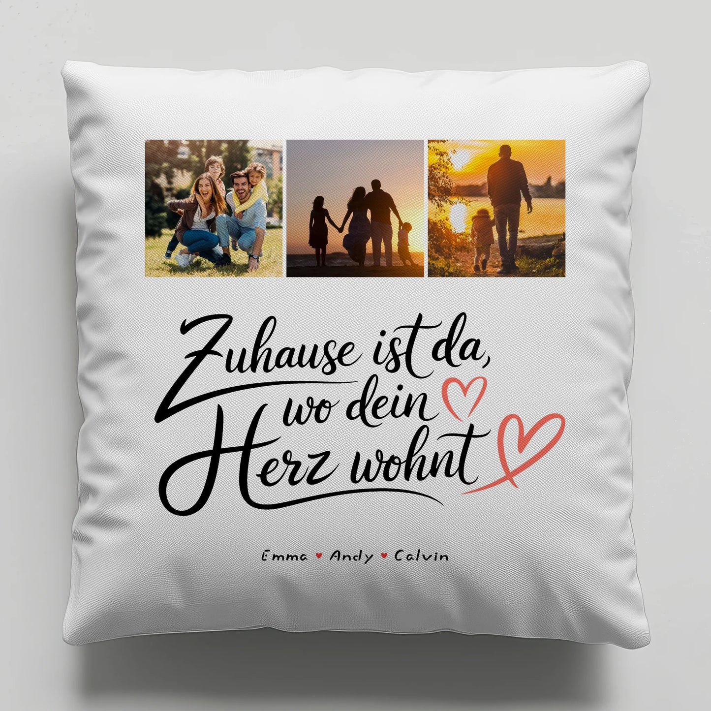 Kissen Mit Namen Familie Geschenk Fotocollage Familie Wo Dein Herz Wohnt