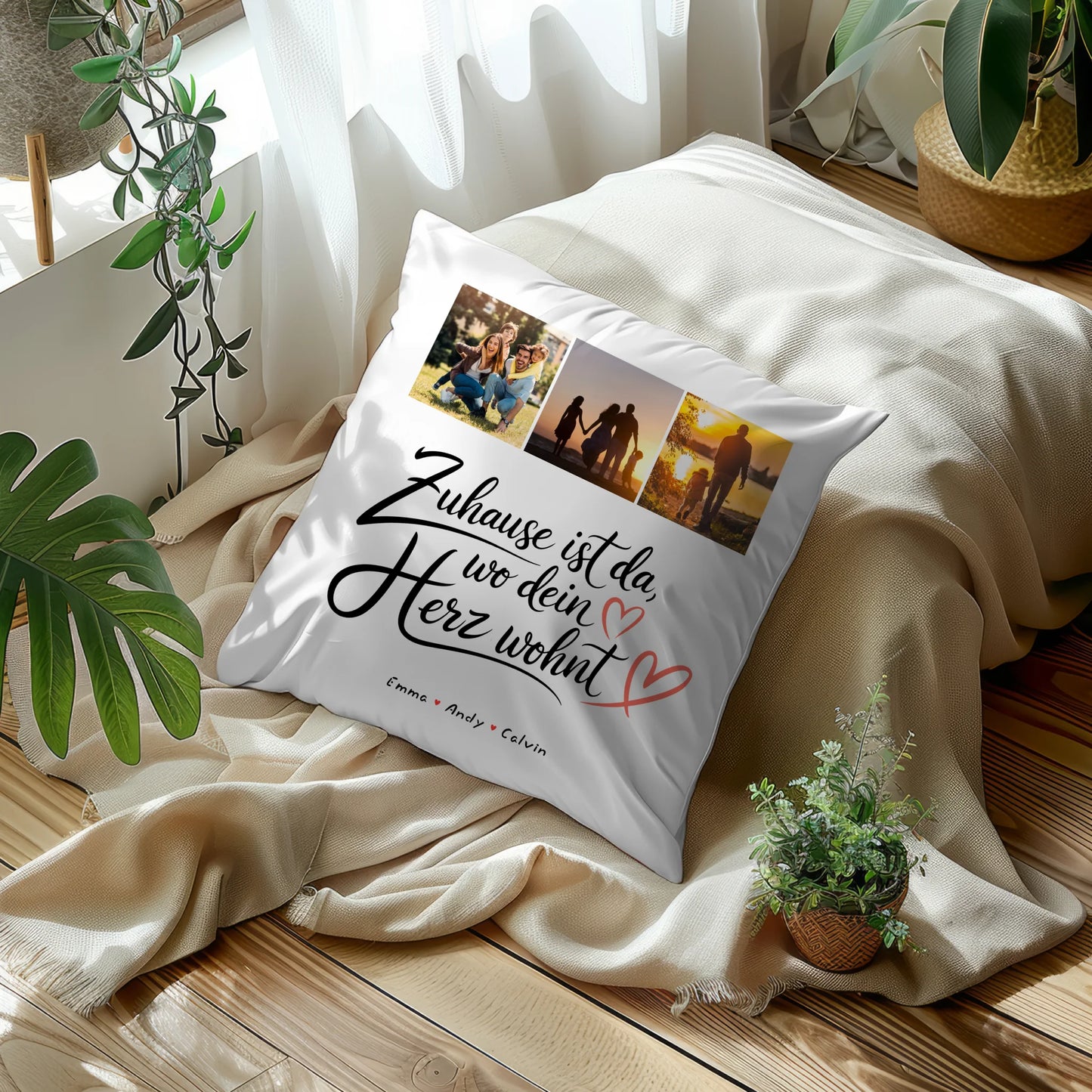 Kissen Mit Namen Familie Geschenk Fotocollage Familie Wo Dein Herz Wohnt