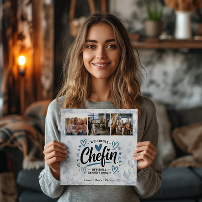 Fotoboard Poster Magnetisch Geschenk für Chefin Weltbeste Chefin Offiziell Geprüft Durch 2