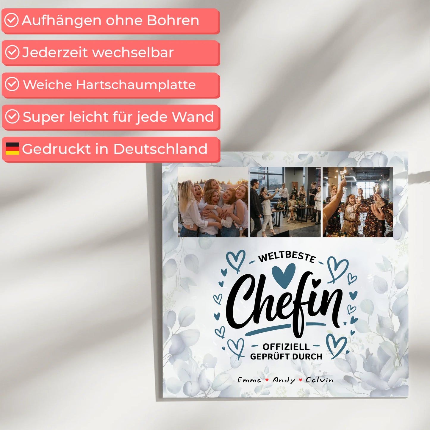 Fotoboard Poster Magnetisch Geschenk für Chefin Weltbeste Chefin Offiziell Geprüft Durch