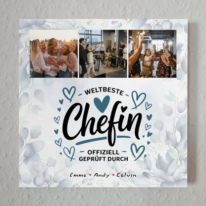 Fotoboard Poster Magnetisch Geschenk für Chefin Weltbeste Chefin Offiziell Geprüft Durch