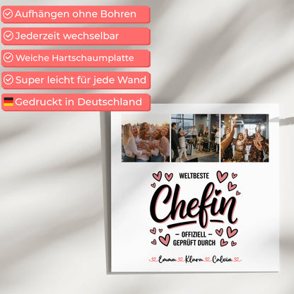 Fotoboard Magnet Poster Fotocollage für Chefin Weltbeste Chefin Offiziell Geprüft Durch