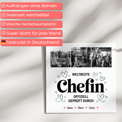 Personalisiertes Fotoboard Poster Magnetisch für Chefin Weltbeste Chefin Offiziell Geprüft Durch