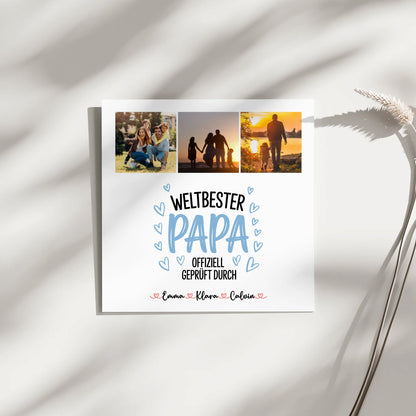 Fotoboard Magnet Poster Fotocollage für Papa Weltbester Papa Offiziell Geprüft Durch 3