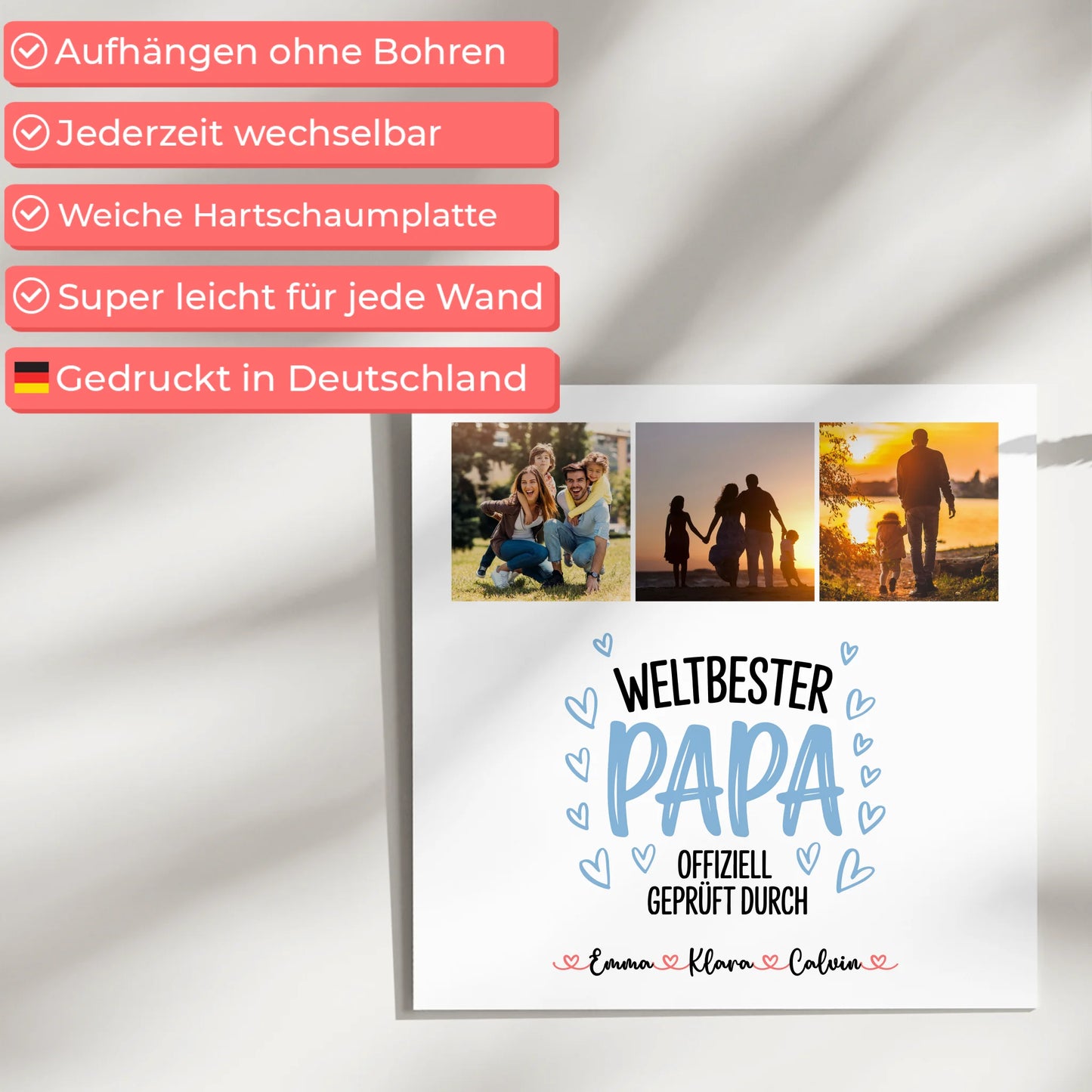 Fotoboard Magnet Poster Fotocollage für Papa Weltbester Papa Offiziell Geprüft Durch 5