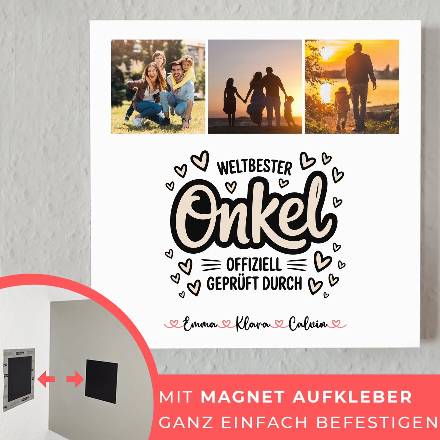 Fotoboard Magnet Poster Fotocollage für Onkel Weltbester Onkel Offiziell Geprüft Durch