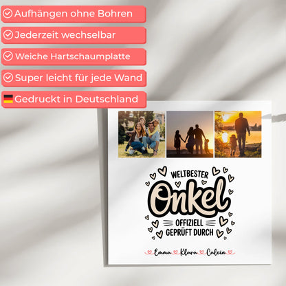 Fotoboard Magnet Poster Fotocollage für Onkel Weltbester Onkel Offiziell Geprüft Durch