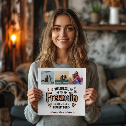 Fotoboard beste Freundinnen personalisierte Fotocollage für Beste Freundin Weltbeste Freundin Offiziell Geprüft Durch 2