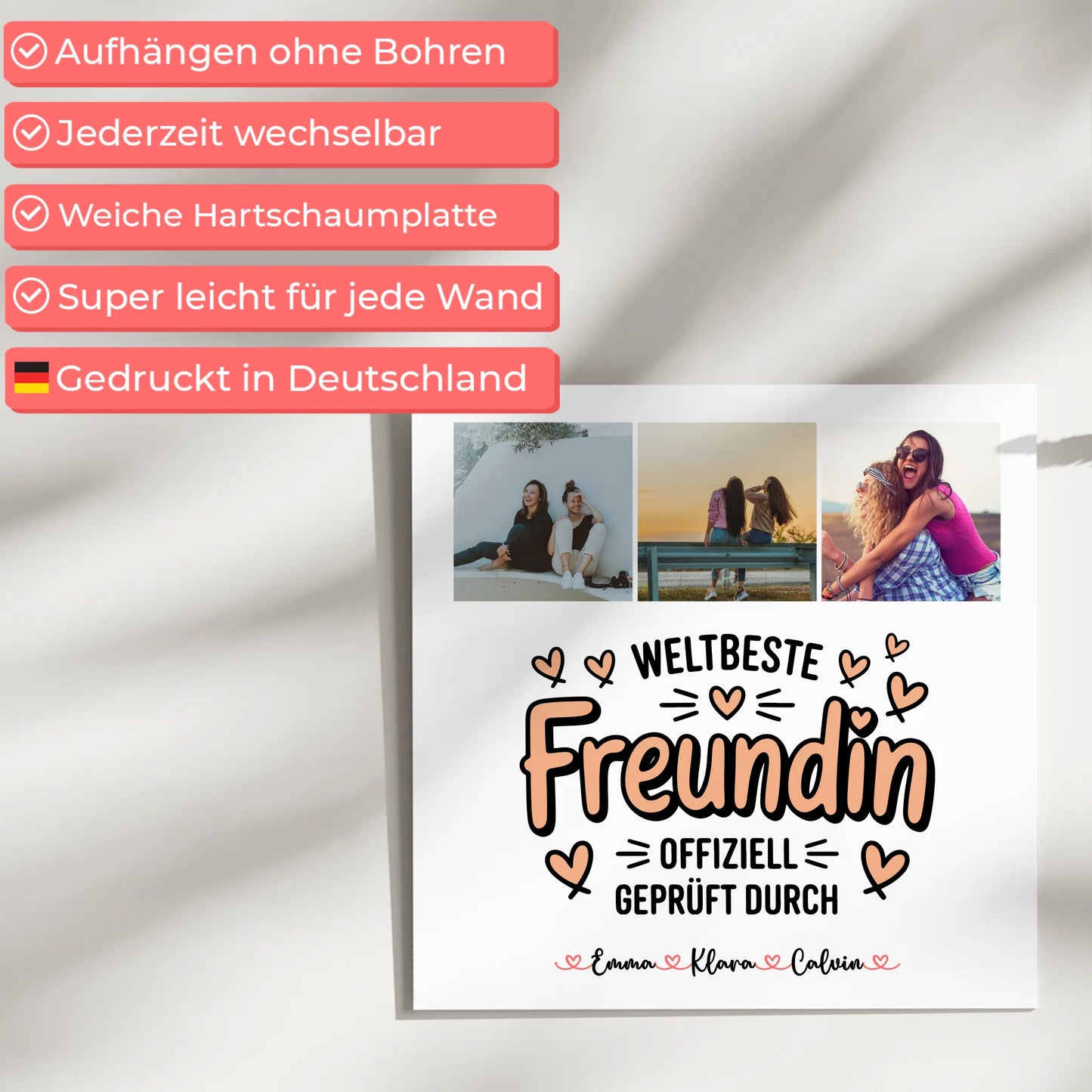 Fotoboard beste Freundinnen personalisierte Fotocollage für Beste Freundin Weltbeste Freundin Offiziell Geprüft Durch