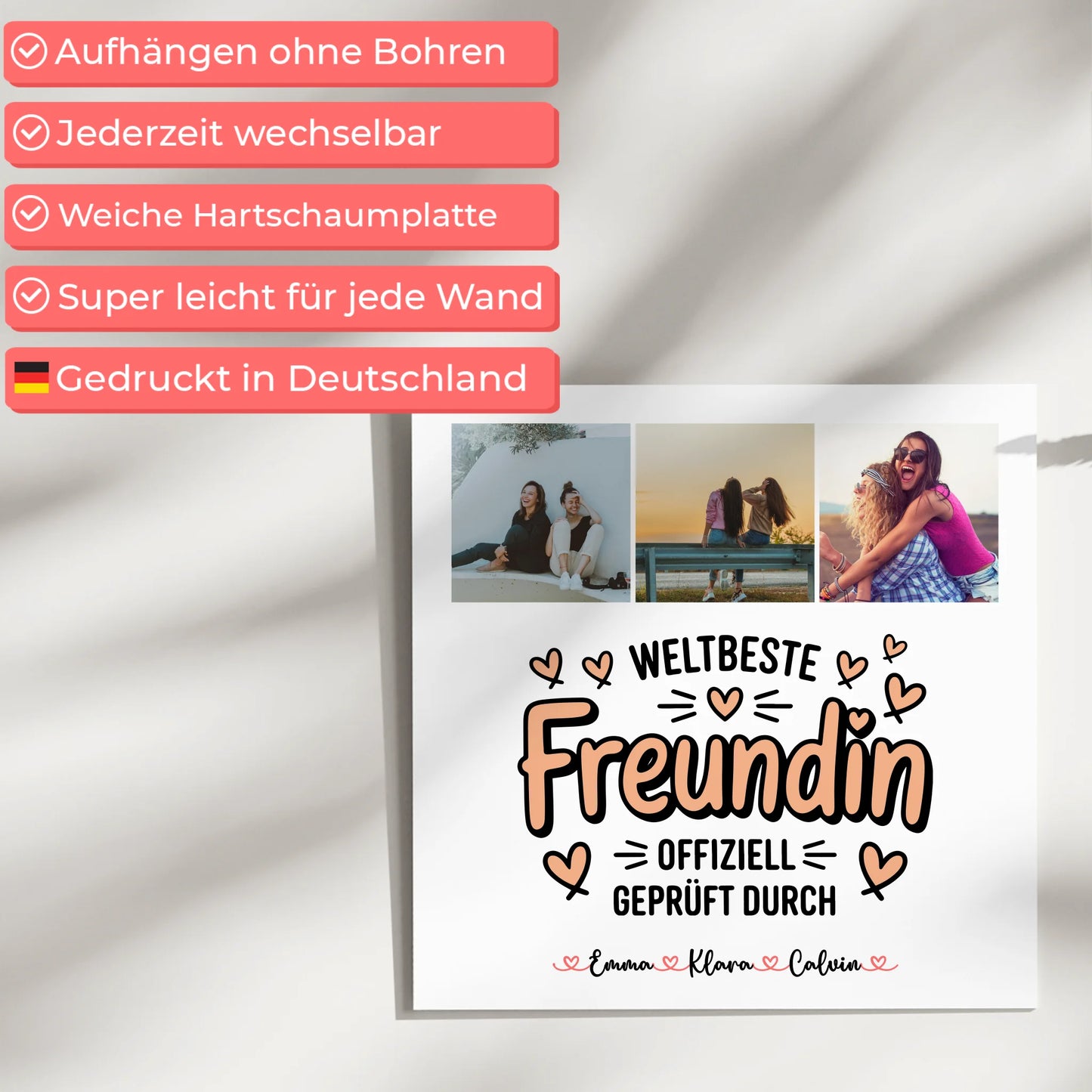 Fotoboard beste Freundinnen personalisierte Fotocollage für Beste Freundin Weltbeste Freundin Offiziell Geprüft Durch