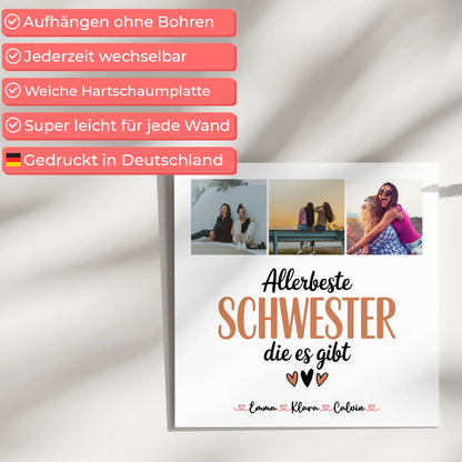 Personalisiertes Fotoboard Magnet Wandbild für Schwester Allerbeste Schwester Die Es Gibt