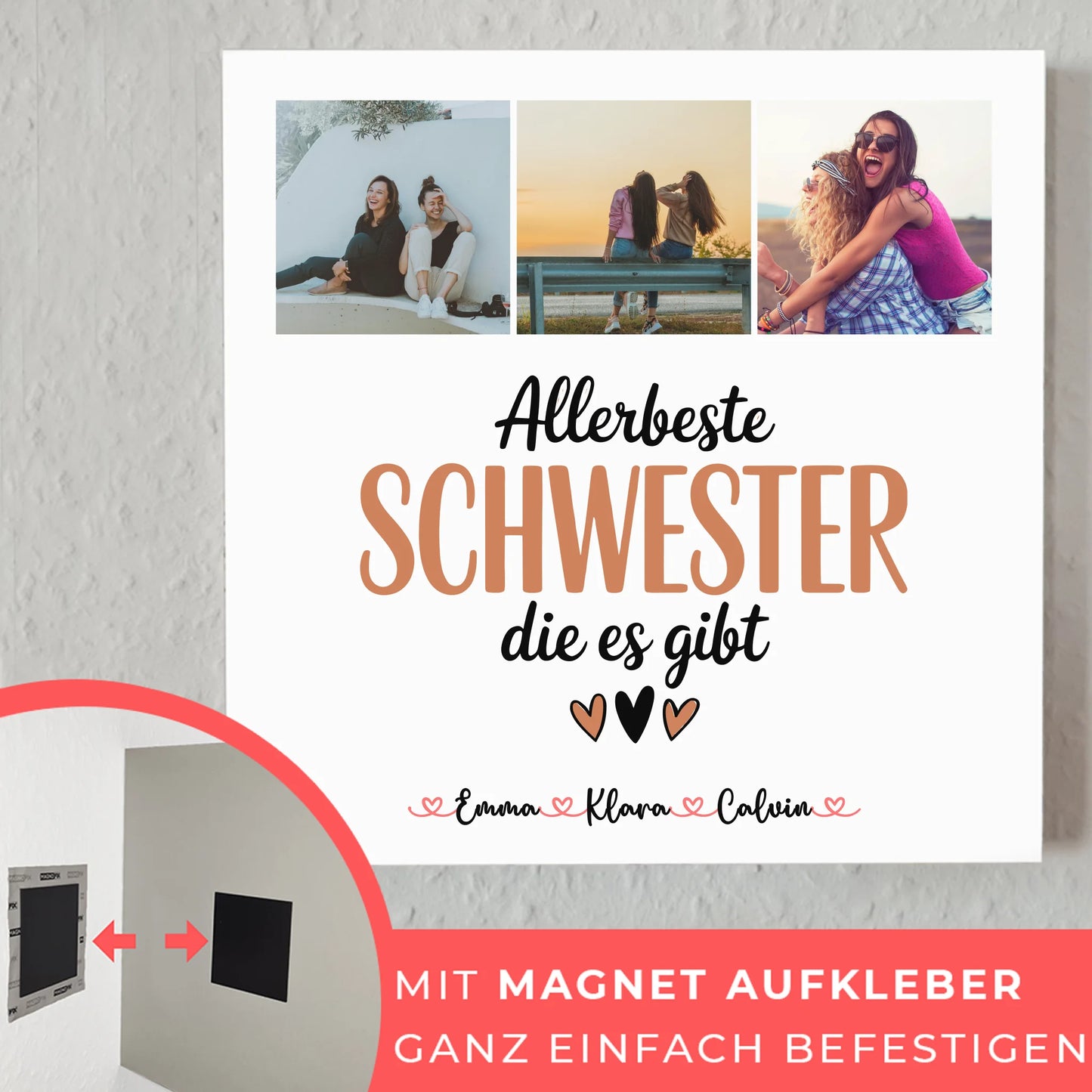 Personalisiertes Fotoboard Magnet Wandbild für Schwester Allerbeste Schwester Die Es Gibt 10