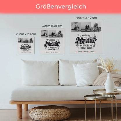 Fotoboard Poster Magnetisch für Schwester Fotocollage Weltbeste Schwester Offiziell Geprüft Durch
