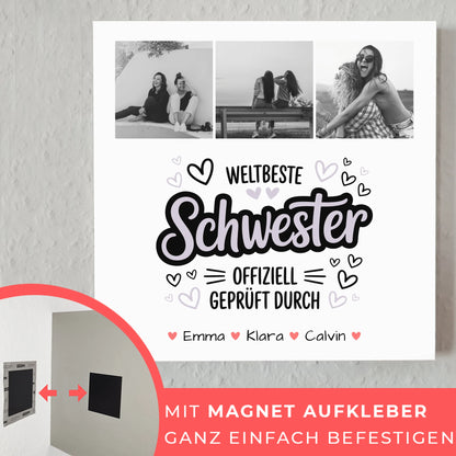 Fotoboard Poster Magnetisch für Schwester Fotocollage Weltbeste Schwester Offiziell Geprüft Durch