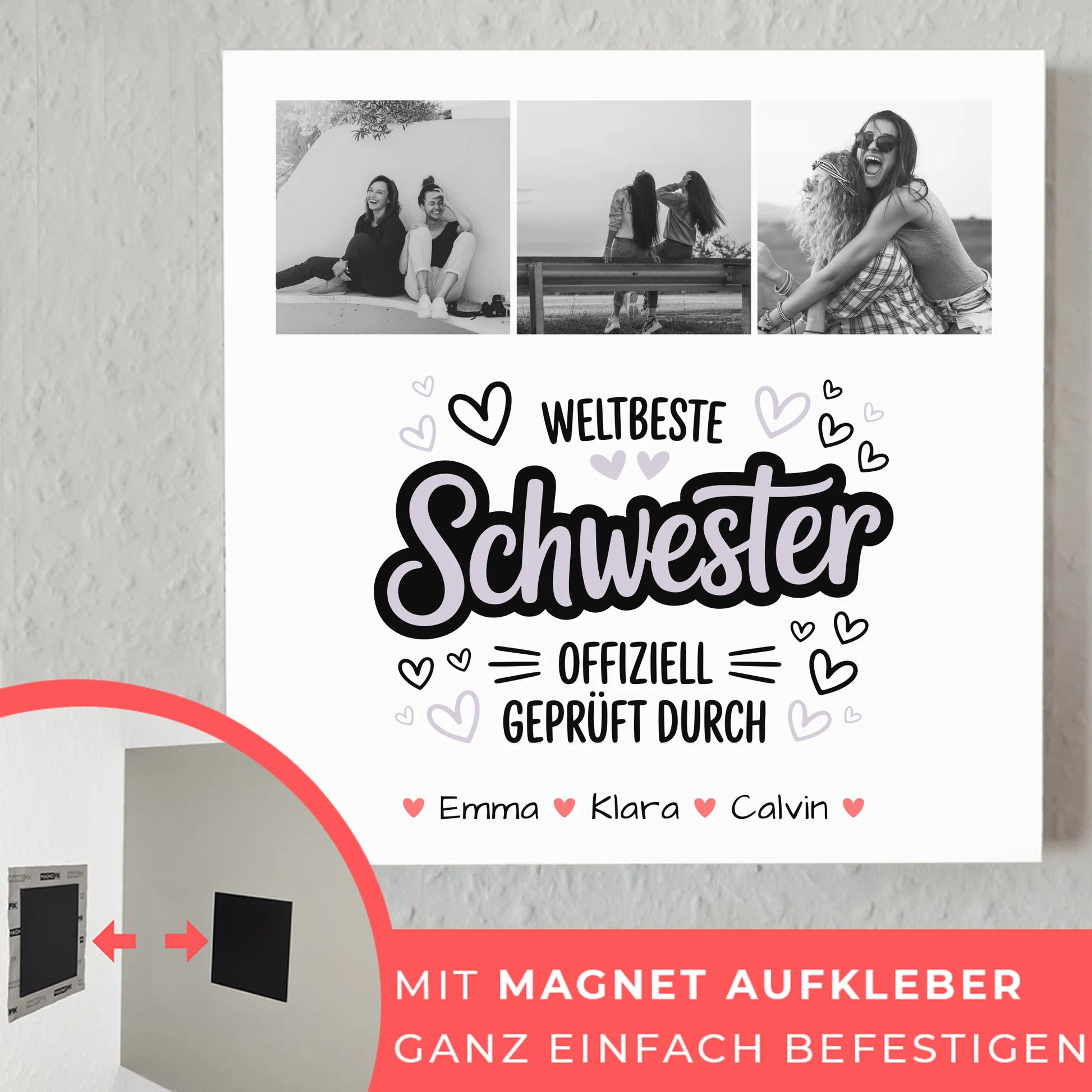 Fotoboard Poster Magnetisch für Schwester Fotocollage Weltbeste Schwester Offiziell Geprüft Durch 10