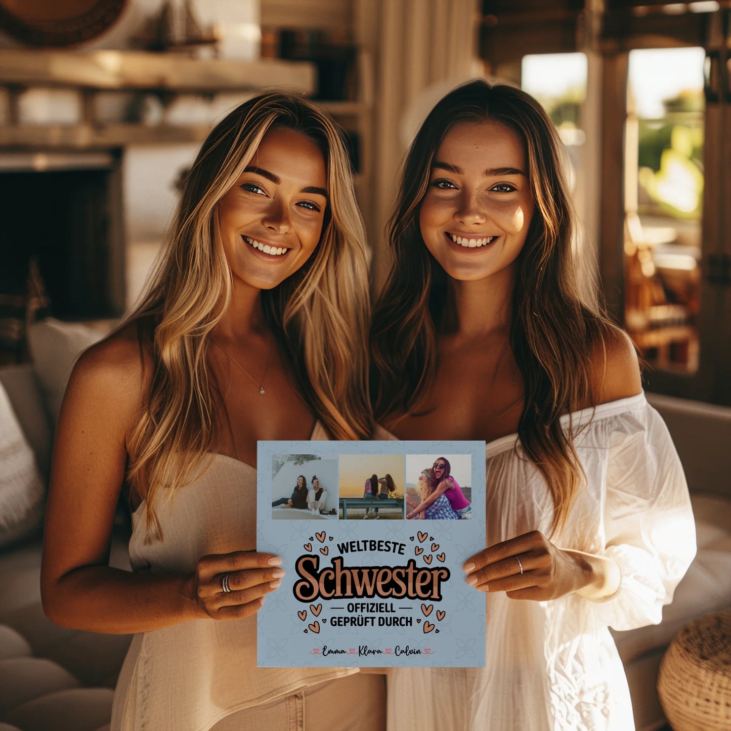 Personalisierte Fotoboard Magnet Poster Fotocollage für Schwester Weltbeste Schwester Offiziell Geprüft Durch 8