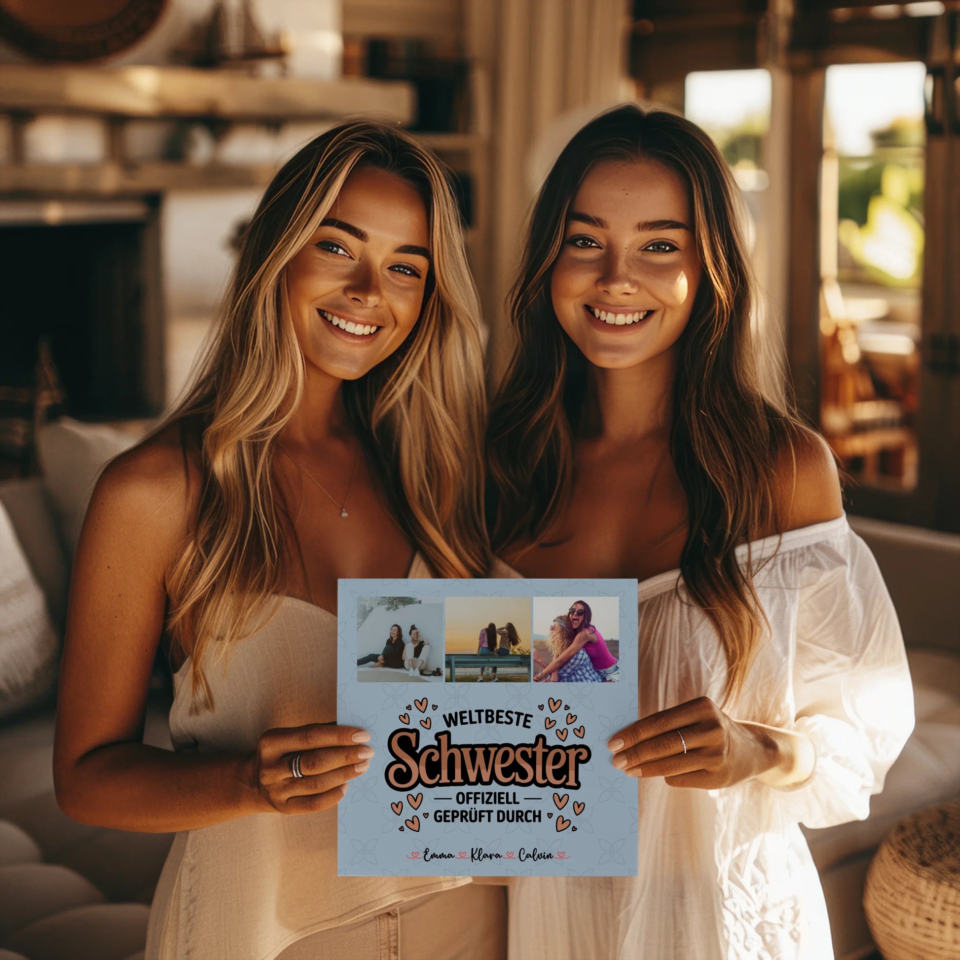 Personalisierte Fotoboard Magnet Poster Fotocollage für Schwester Weltbeste Schwester Offiziell Geprüft Durch 8