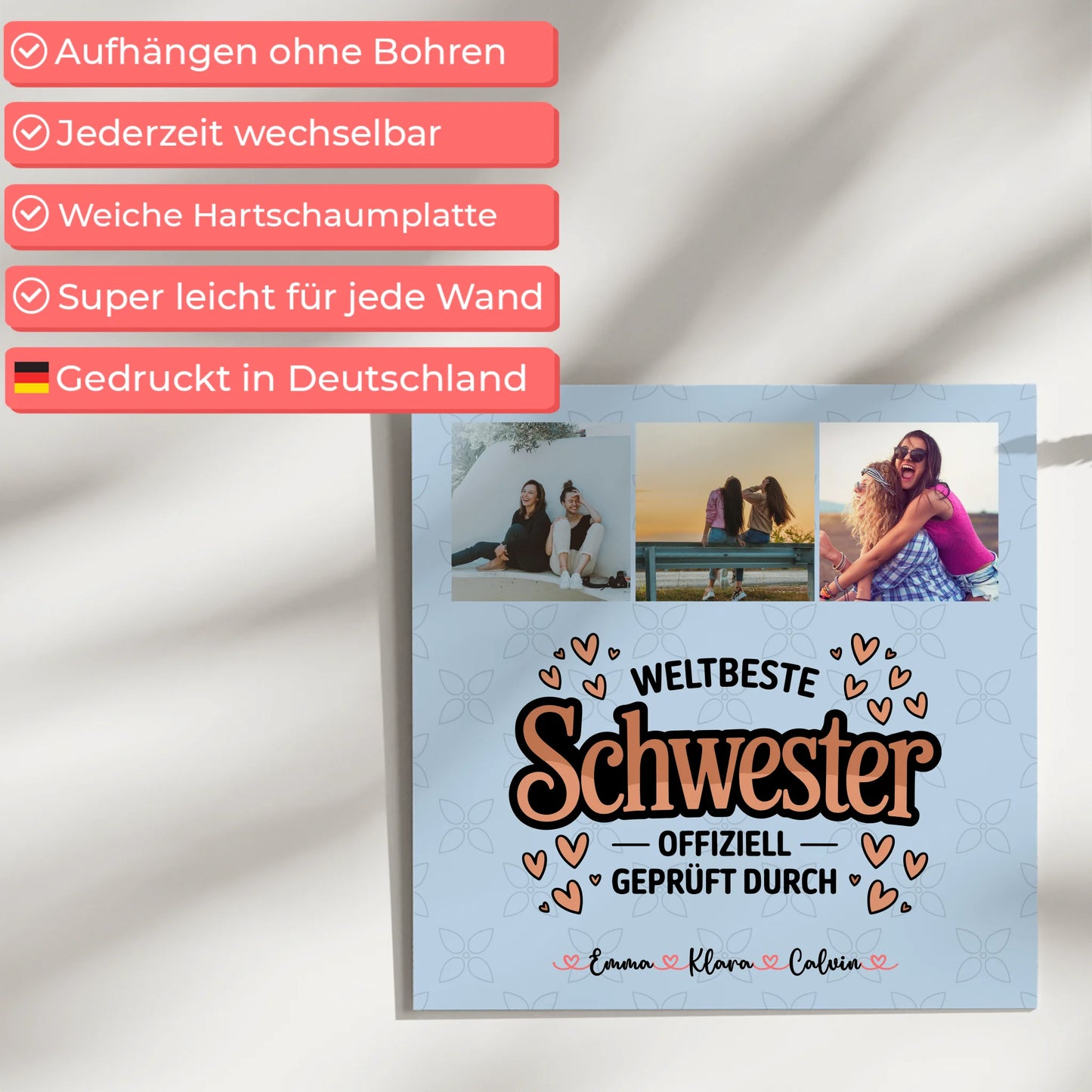 Personalisierte Fotoboard Magnet Poster Fotocollage für Schwester Weltbeste Schwester Offiziell Geprüft Durch 5