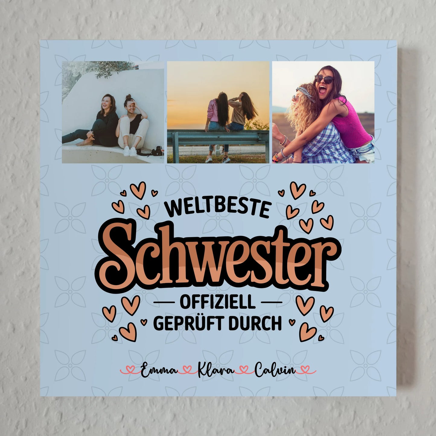 Personalisierte Fotoboard Magnet Poster Fotocollage für Schwester Weltbeste Schwester Offiziell Geprüft Durch 1